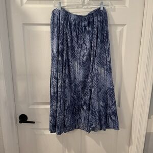 Ruby Rd. Size 2XL Blue SNAKESKIN Lined GODETS Maxi ELASTIC WAIST Skirt COTTON